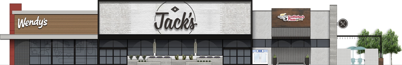 Jack's Travel Center storefront at 1029 West Wilson, Greenland, AR with Wendy's and Godfather's Pizza inside
